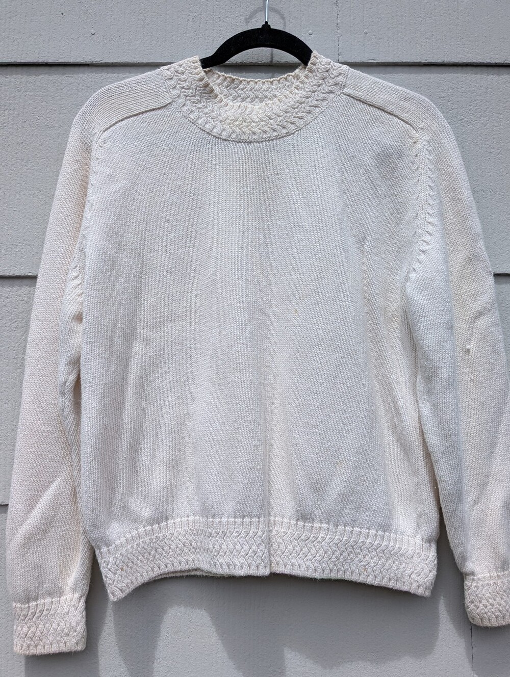 Vintage Cream Cable-Trim Knit Turtleneck Sweater